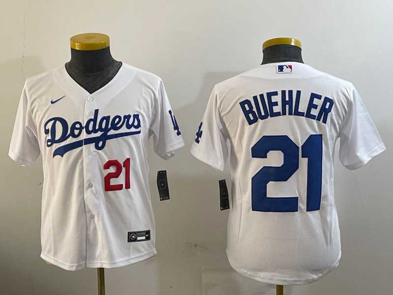 Youth Los Angeles Dodgers #21 Walker Buehler Number White Stitched Cool Base Nike Jersey->mlb youth jerseys->MLB Jersey